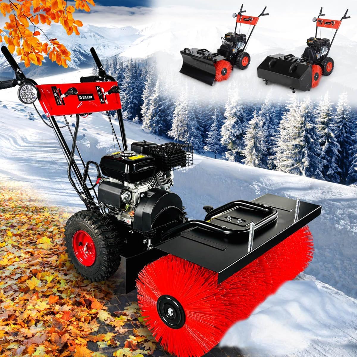 BRAST Kehrmaschine Benzin | Laubsammler Schneeschieber | 4,8kW(6,5PS) - 5,14kW(7PS) | viele Modelle | 80-100cm Arbeitsbreite | Elektrostart | Schnellwechsel-System | Schneeräumer | 3in1 Gerät