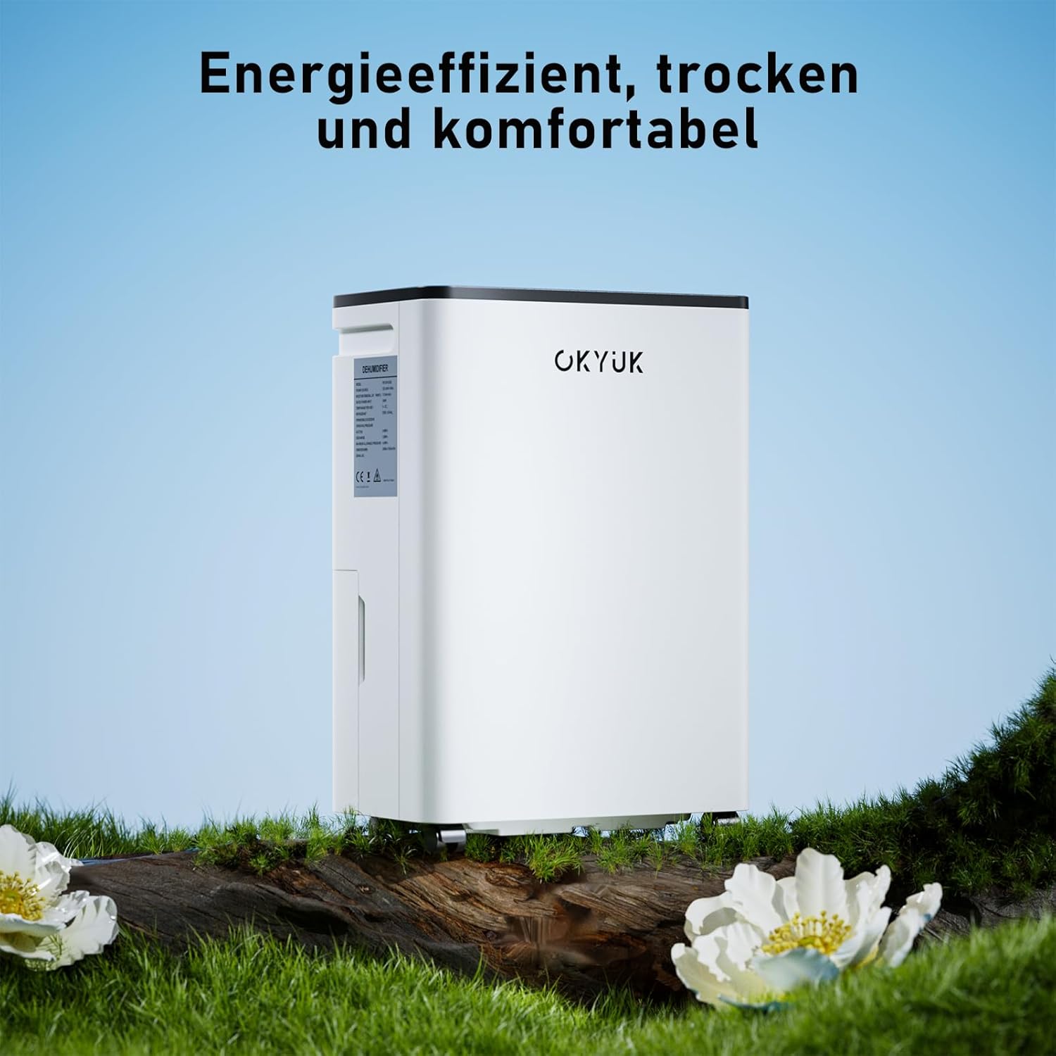 OKYUK Luftentfeuchter Elektrisch 10L mit Digitaler Luftfeuchtigkeitsanzeige, 32dB Leiser 25m², mit automatischer Abschaltung, für Wohnmobil, Badezimmer, Keller,1 J. Umtausch/10 J. Garantie (10L Weiß)