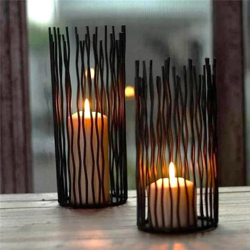 Black Bohemian Style Candle Holders | Metal Desk Candlestick Stand