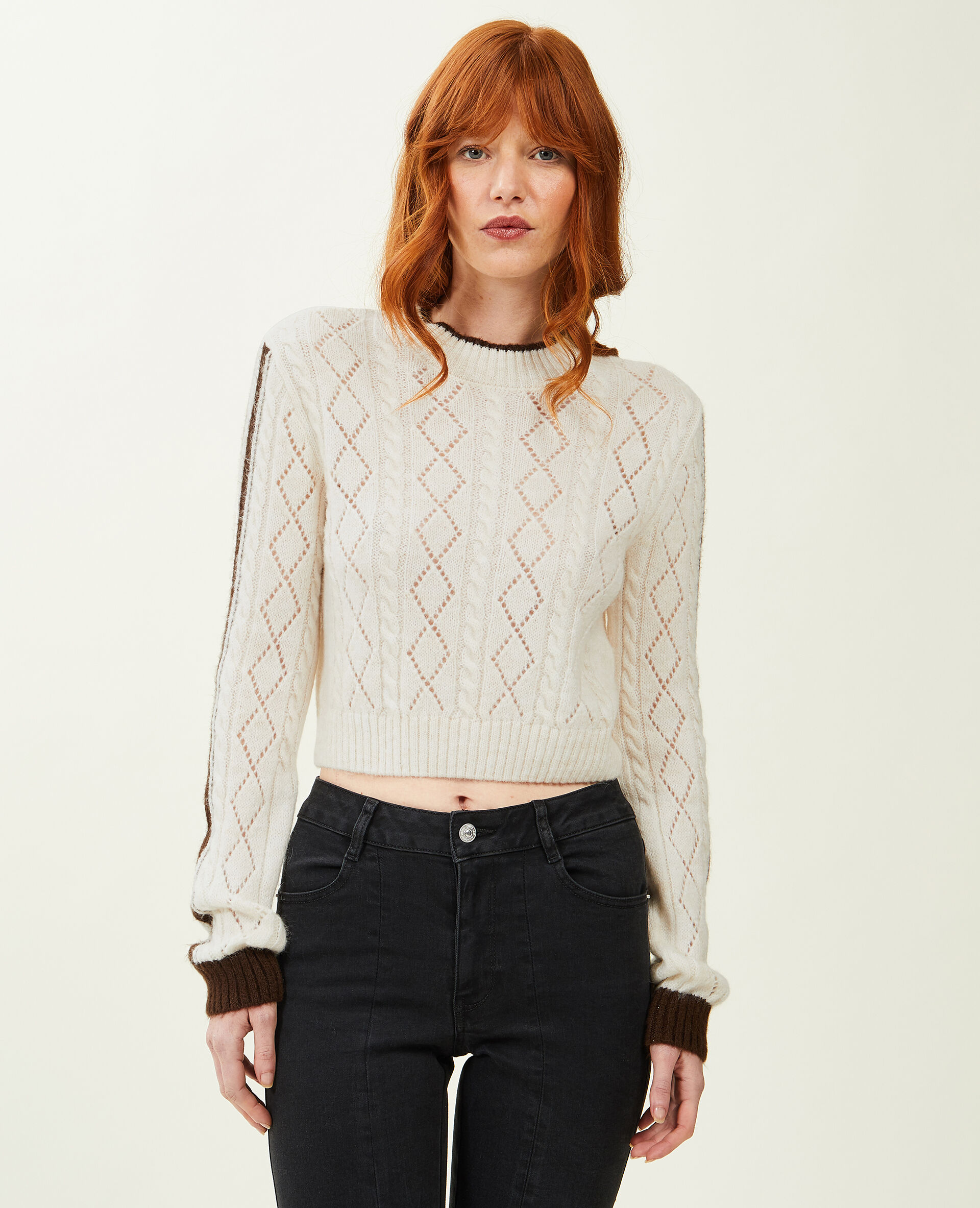 Pull maille fantaisie et ajourée - Blanc