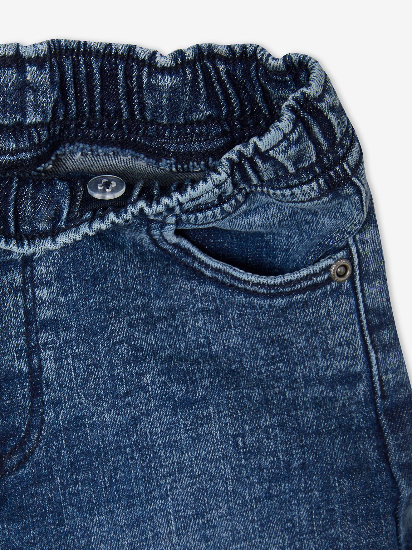 Bermuda de moletom com efeito jeans para meninos, lavagem azul escura