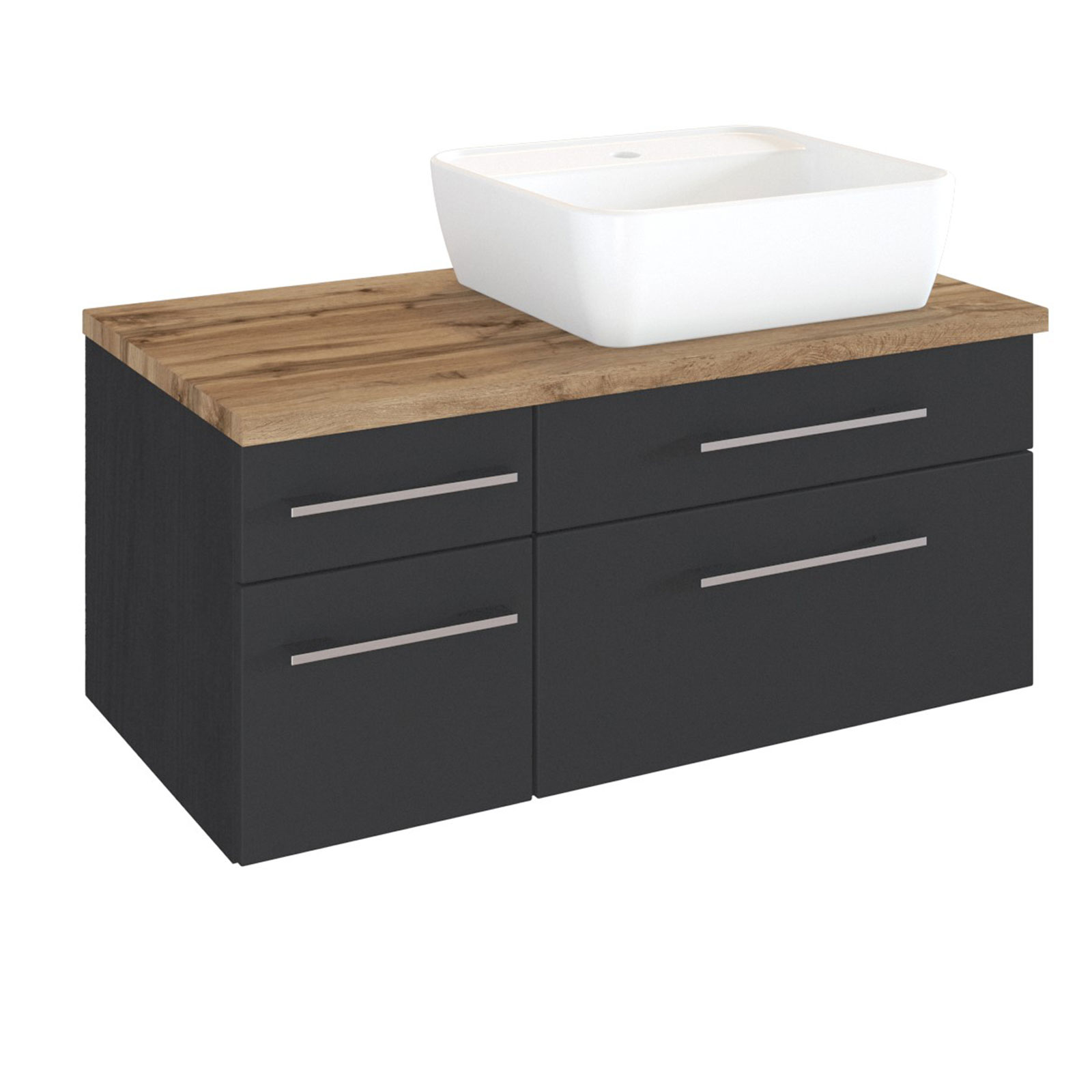 3-teiliges Badmöbel-SetDAVOS - grau - 90 cm breit - Becken rechts