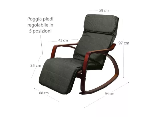 Fauteuil relax à bascule avec repose-pieds réglable mod. ZEN NOYER NOIR par Yelloo