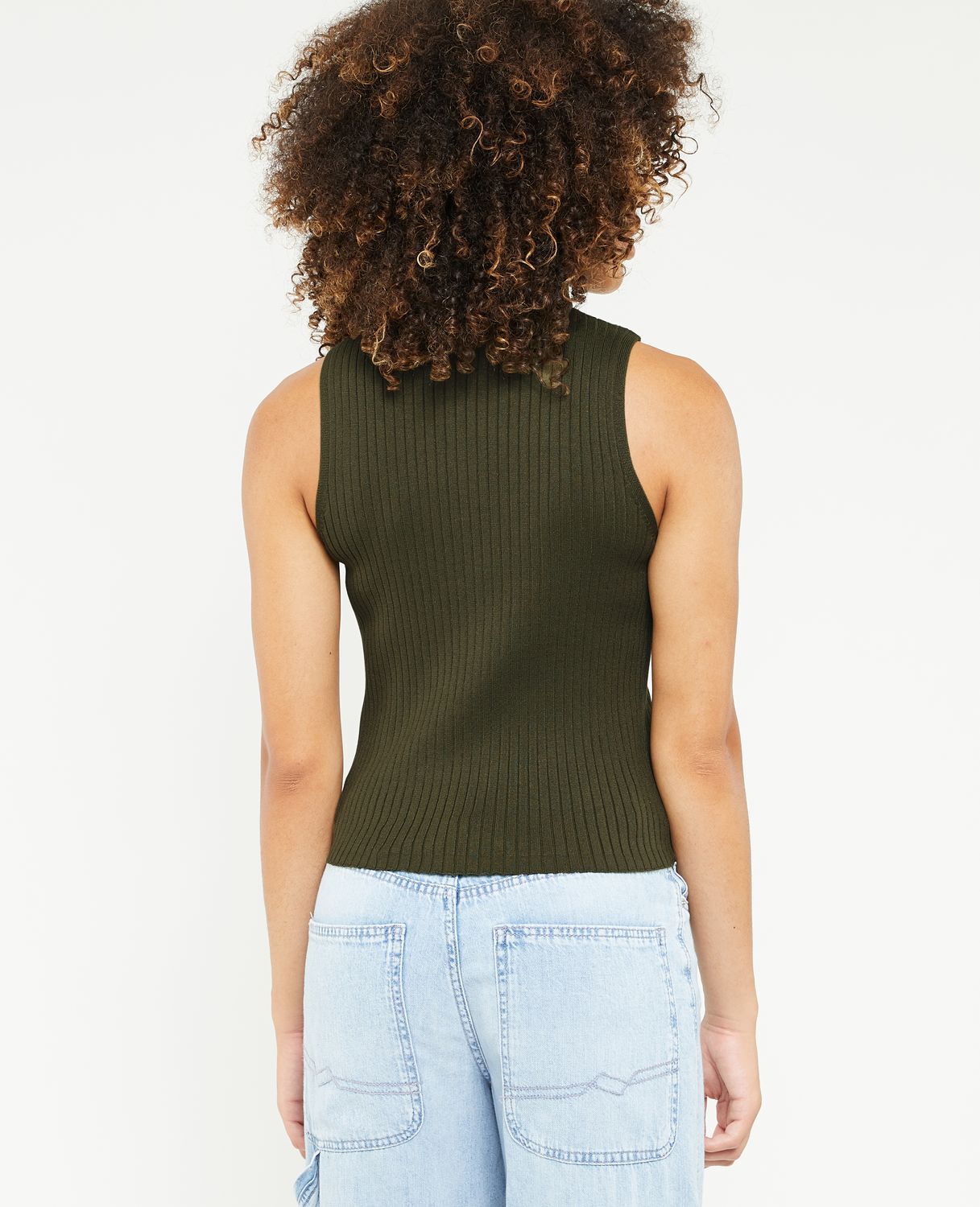 Top col roulé sans manches - Vert kaki