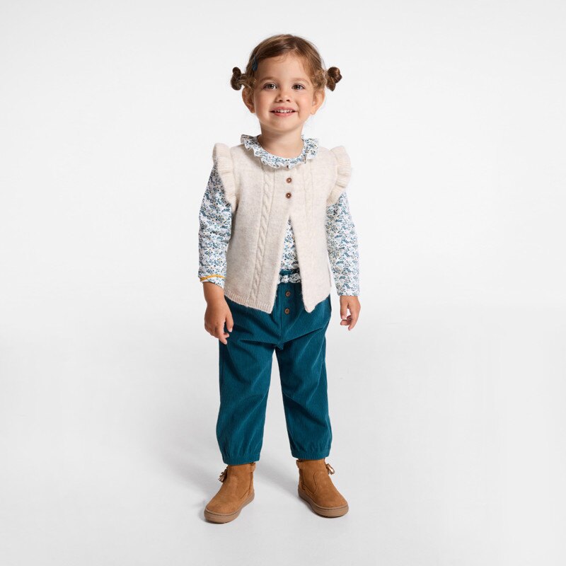 Gilet en maille tricot sans manches blanc bébé fille Beige