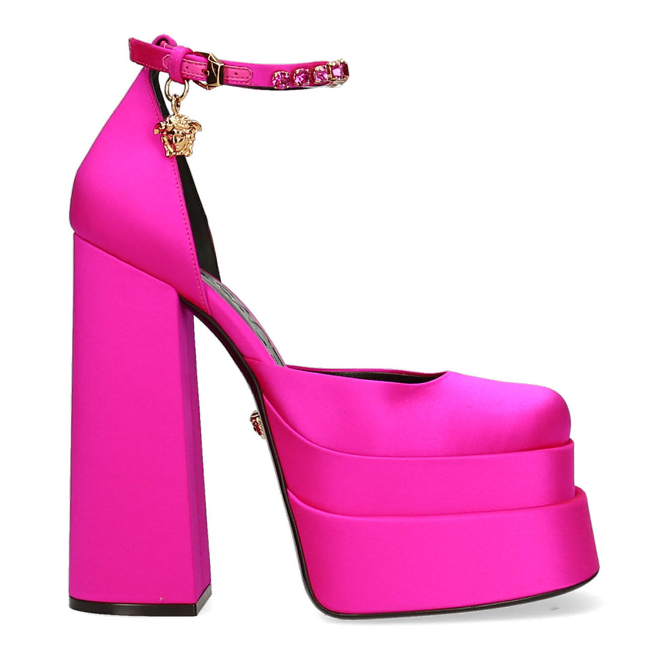 Versace Salomés en Satin Medusa Aevitas fuschia - Talon 15.5 cm