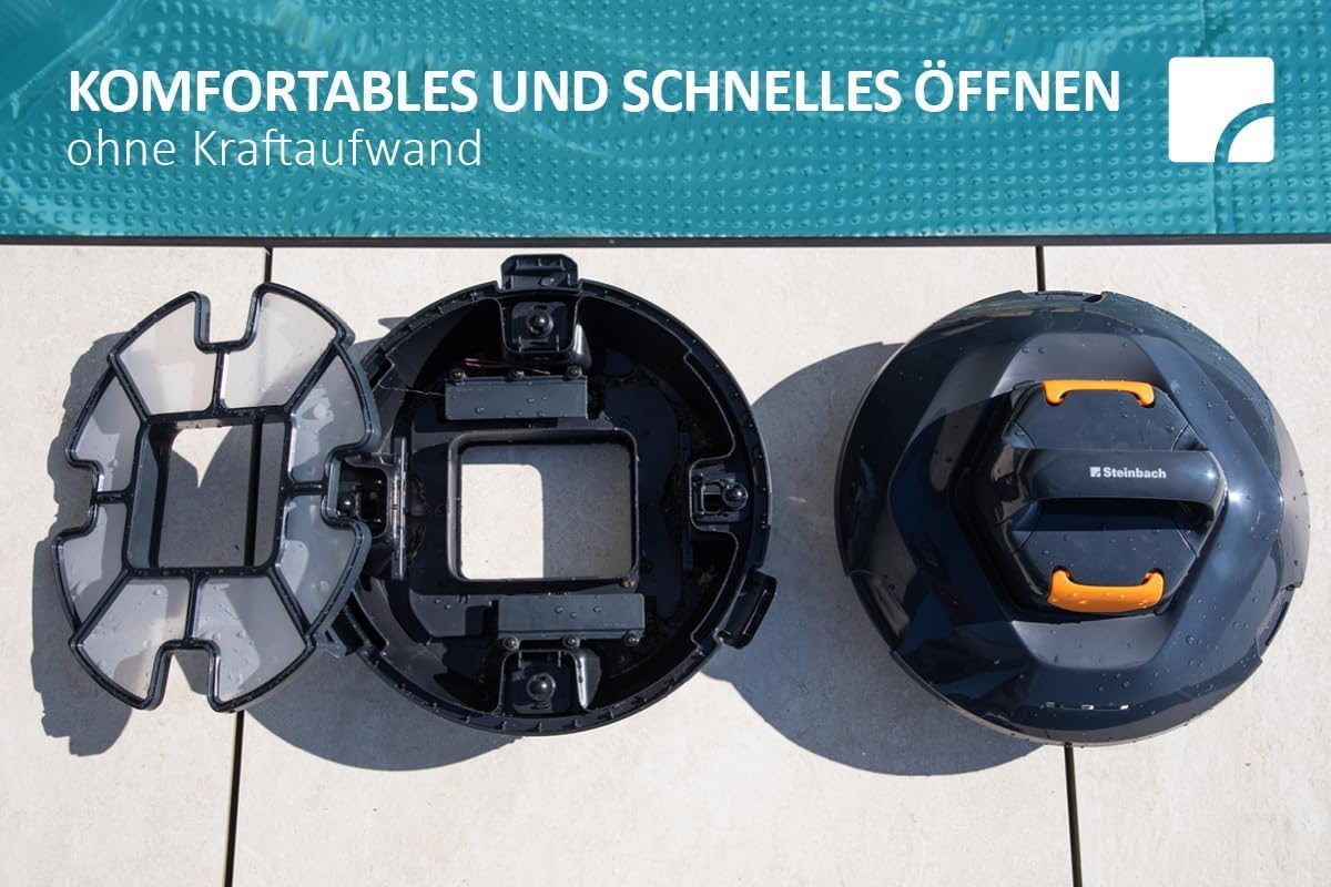 Steinbach Poolrunner ONE RXB 150 | Akku-Poolroboter für Becken bis 15m² | 110Min Laufzeit | 180μm Ultrafeinfilter | für kristallklares Wasser | kompakt & effizient | für Salzwasser geeignet