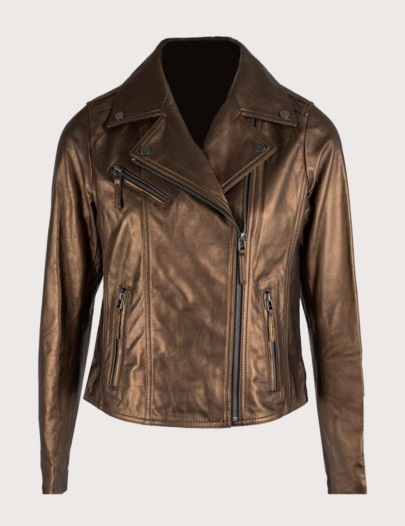OAKWOOD BLOUSON FEMME CUIR CLUB METAL DORÉ