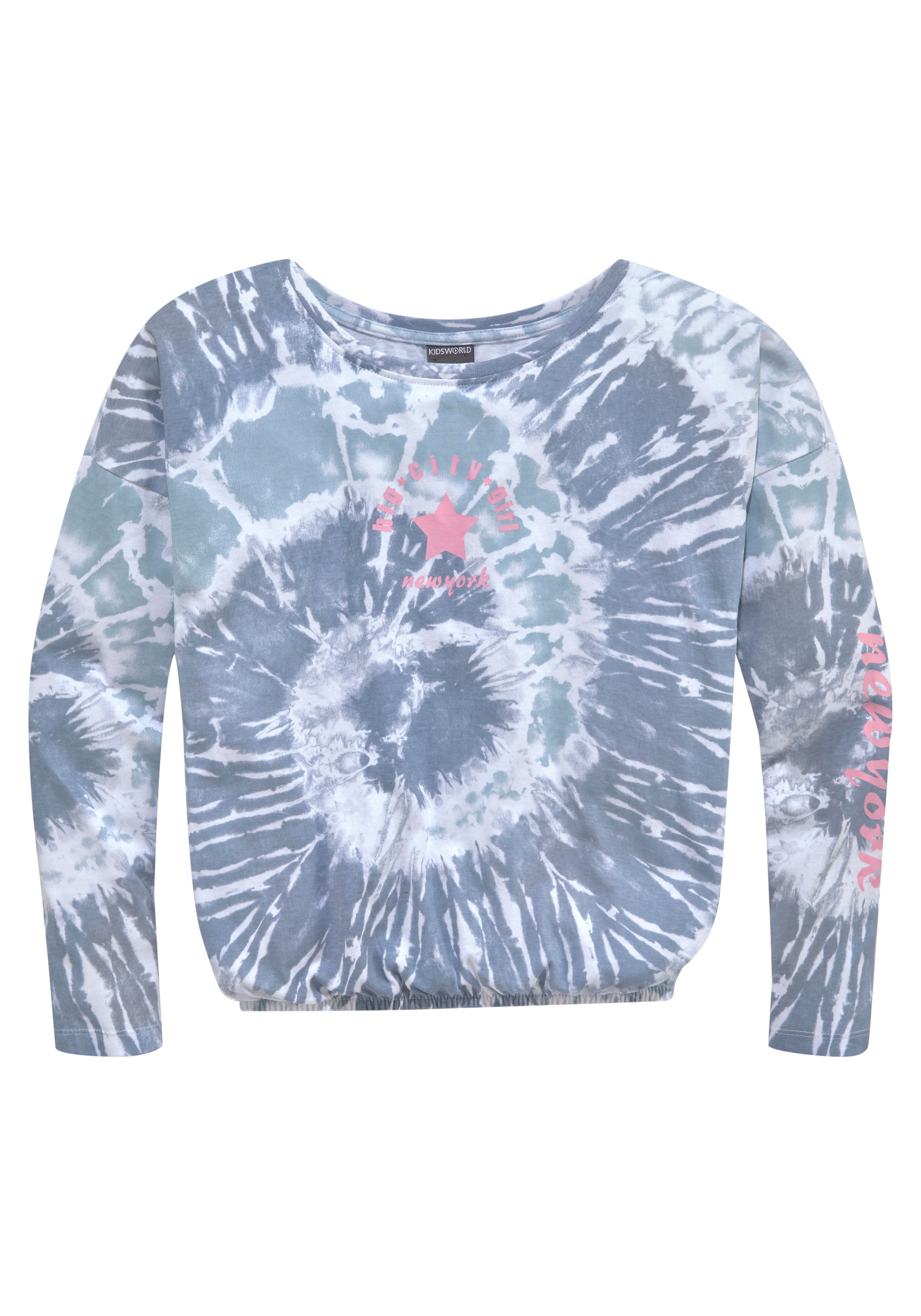 KIDSWORLD Fledermausshirt »Batik-Optik Shirt«, Langarm,  mit Gummizug am Saum,  stylischer Aufdruck