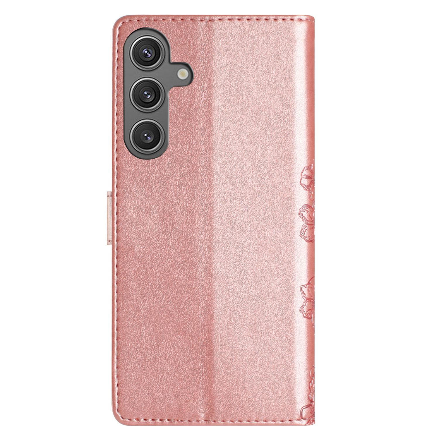 Samsung Galaxy S24 FE Leder Tasche Wallet - Mandala Butterfly Flowers Imprint - Roségold