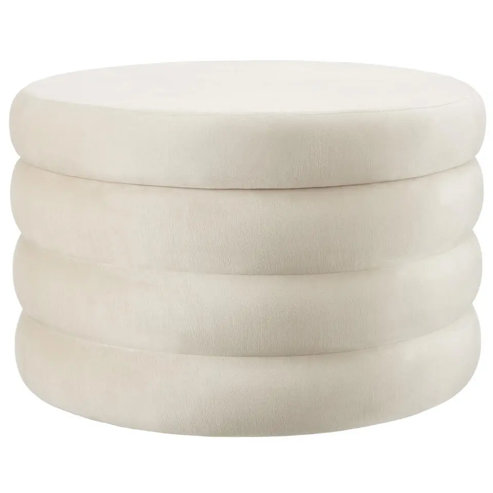 tectake Hocker Altu XL, gestoffeerd, opbergruimte, Fluweellook Crèmewit
