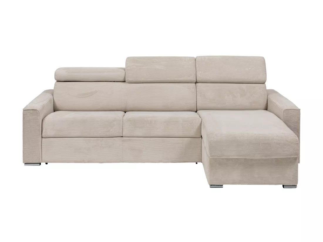 Canapé d'angle réversible convertible express en velours côtelé beige - Couchage à lattes larges 140 cm - Matelas 22 cm mémoire de forme - VIZIR
