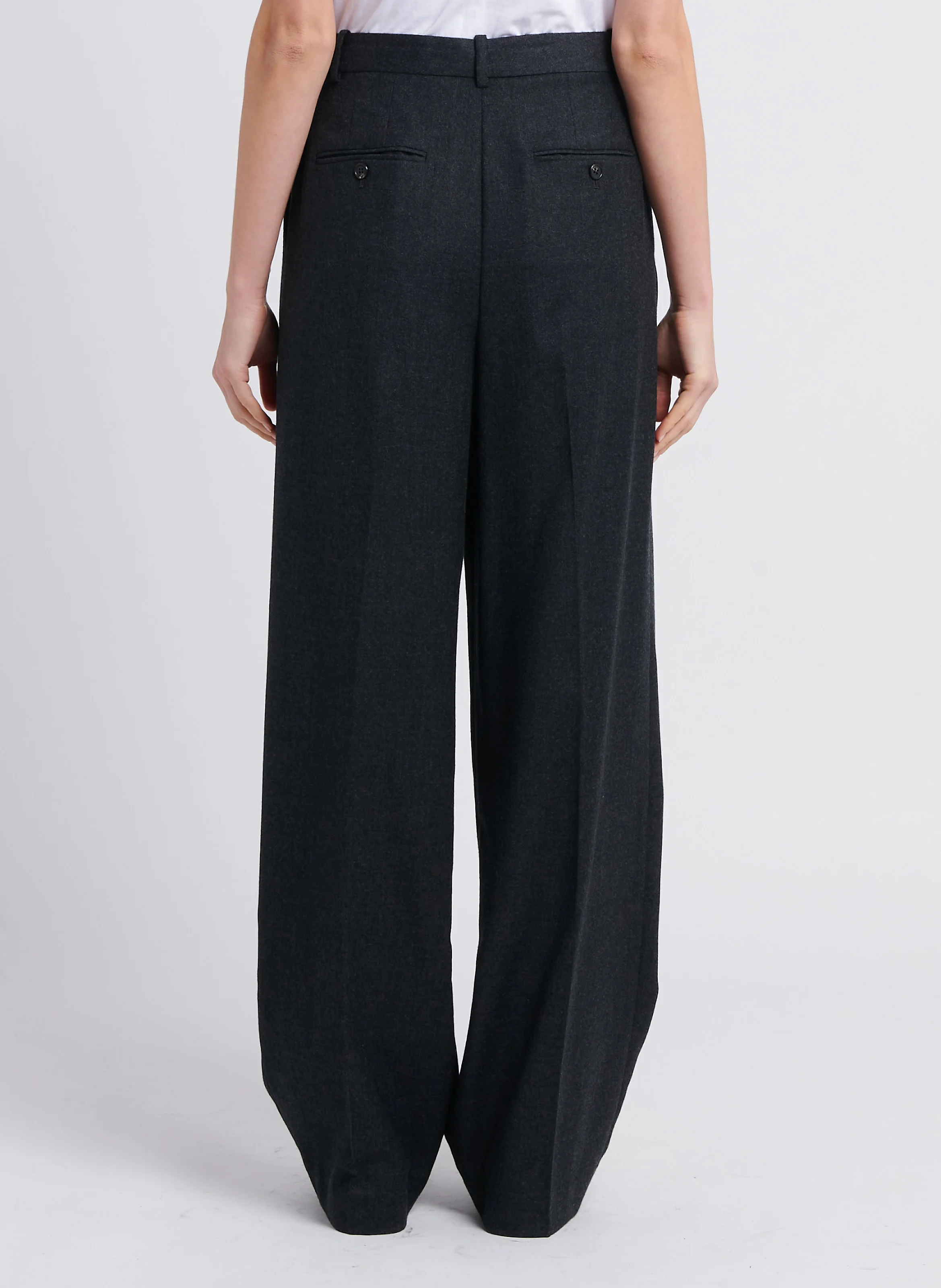 Pantalon large à pinces en laine| Gris