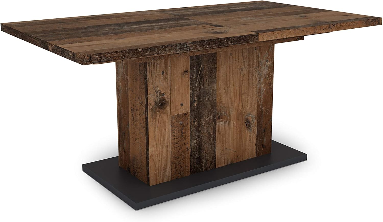 byLIVING Esszimmertisch ATHEN / in Old-Wood / großer Auszugstisch 160 cm bis 200 cm / Säulentisch mit Ausziehfunktion / Tisch mit Synchronauszug und Einlegeplatte / 160-200 x 90, H 75 cm