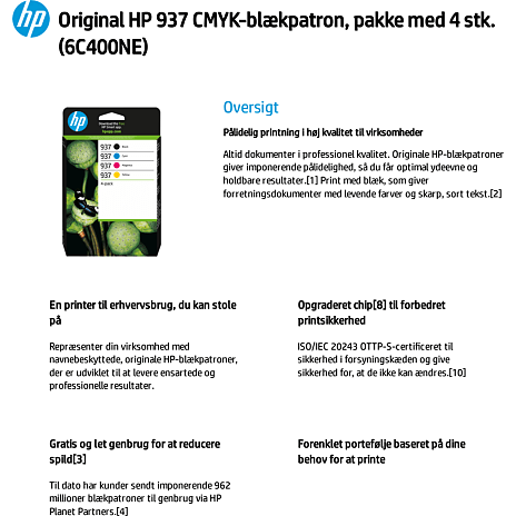 HP 937 blækpatron - sort/cyan/magenta/gul