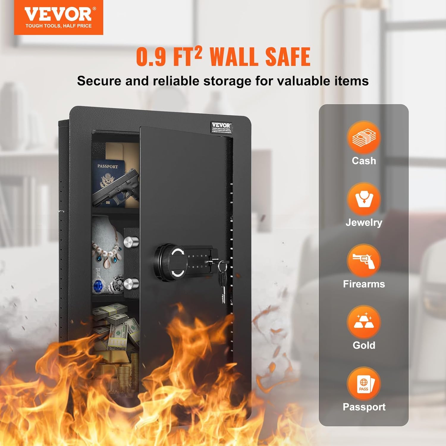 VEVOR 3-stufiger Waffentresor Wandtresor Safe, 3 herausnehmbaren Regalen 6 Schlüsselhaltern LED-Licht Vibrationsalarm, Tastenfeld und Schlüssel, für Langwaffe Pässe Schmuck Bargeld wichtige Dokumente