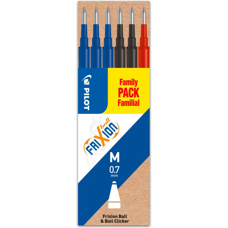 Recharge pour stylo effaçable Pilot FriXion pointe moyenne 0,7 mm - Pochette de 6