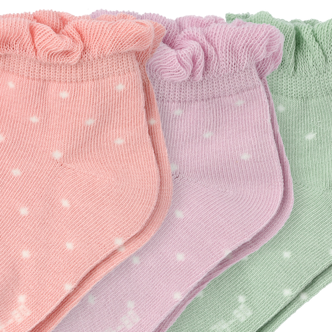 Topomini 3 Paar Baby Kurzsocken mit weichen Rüschen helllila / mintgrün / rosa