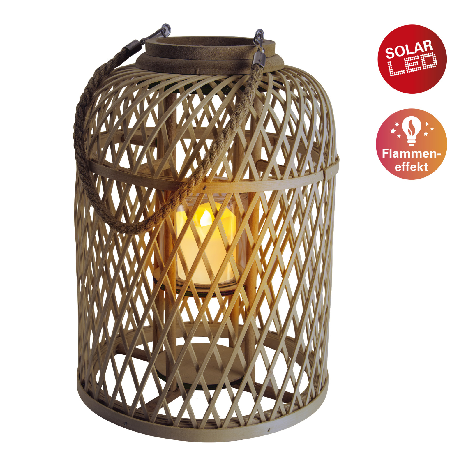 Solar-LED-Leuchte - braun - bambus - 38 cm hoch