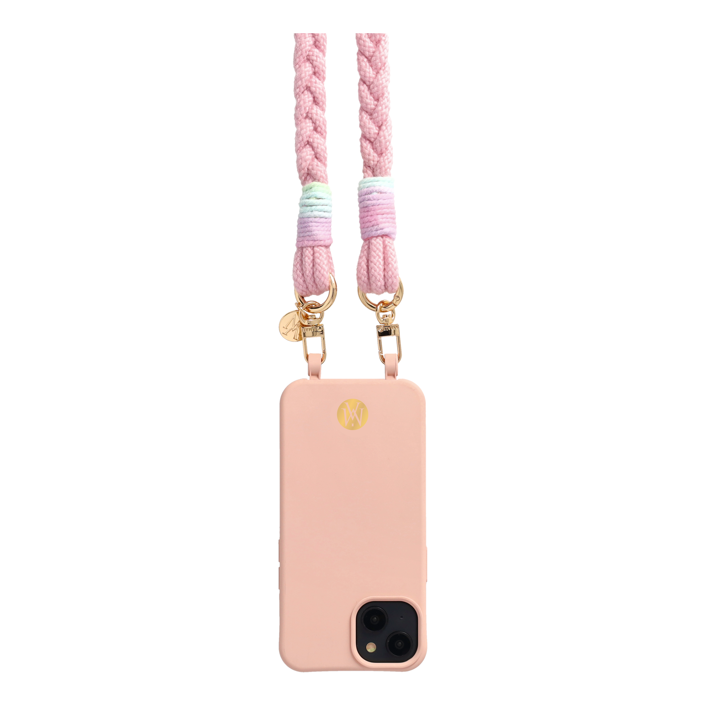 Handgemachte Handykordel Geflochtenes Umhängeband für Handyhüllen Gold - Rosa (Rainbow)