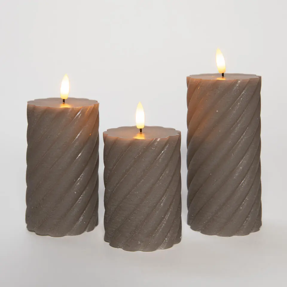 Anna Collection LED kaarsen - 3x - taupe grijs -swirl