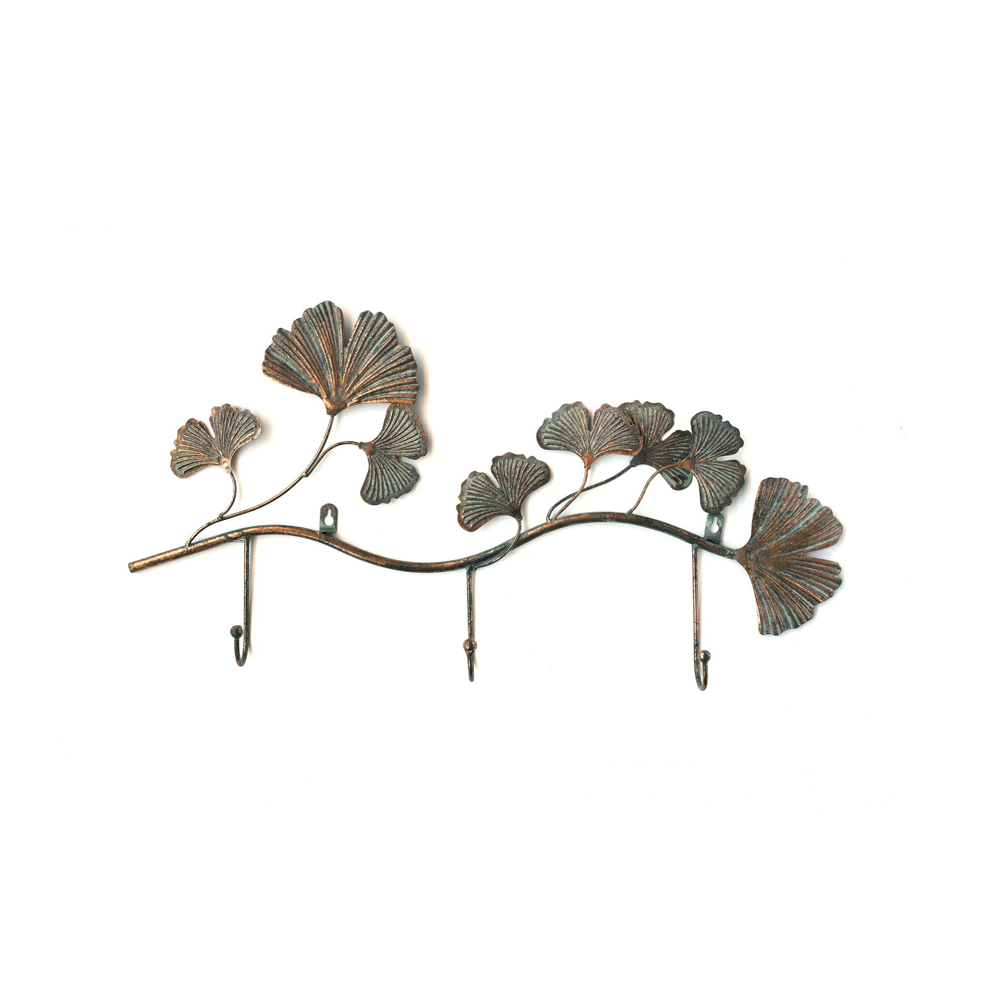 3er Wandhaken 'Gingkoblätter', antik kupfer, B 88,5 cm, H 35,5 cm, L 6,5 cm von fischer's lagerhaus