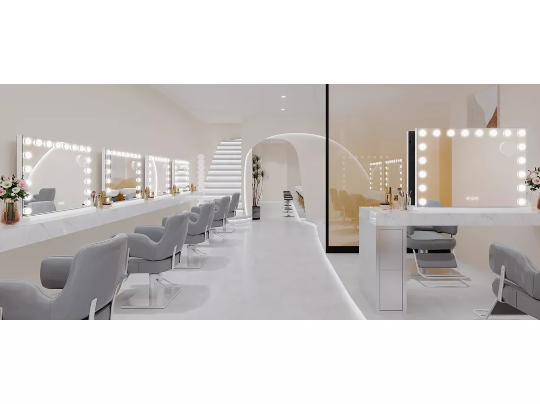Miroir Maquillage Hollywood Led 18 Ampoules - Miroir Coiffeuse Lumineux 80 x 58cm,Contrôle Tactile 3 Couleurs Luminosité Réglable - Port Type C et USB - Blanc