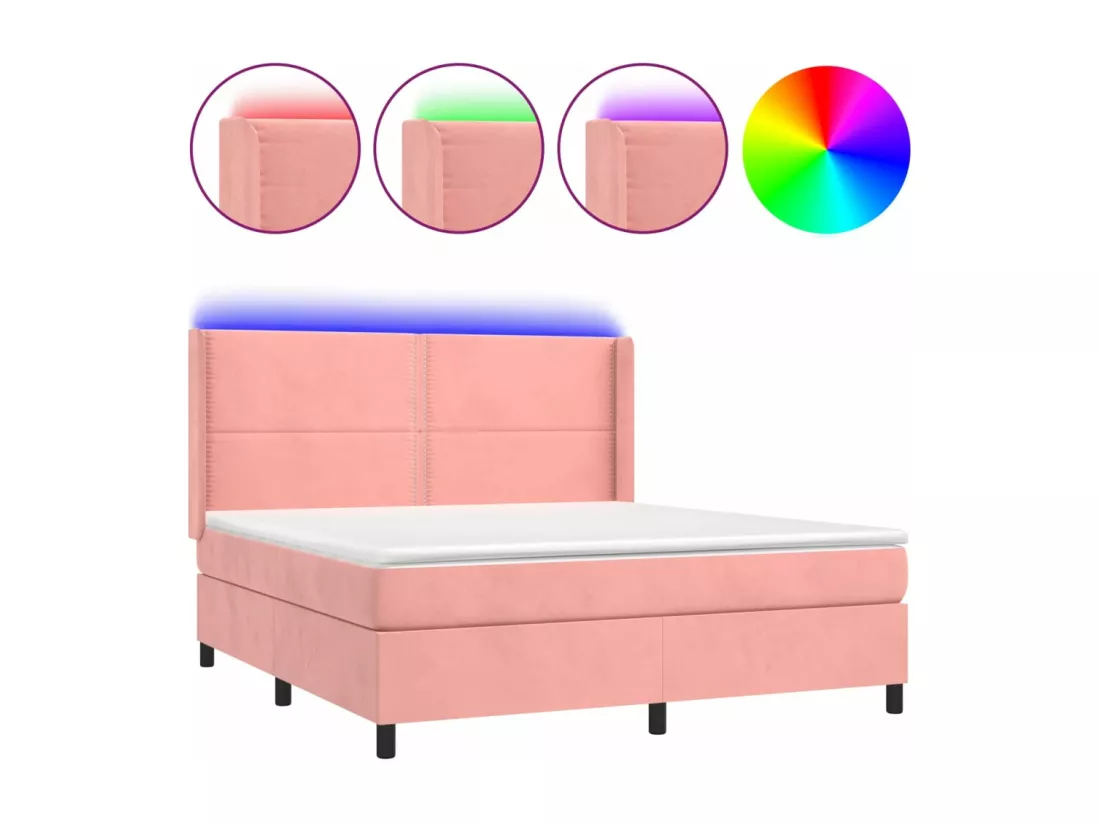 Sommier tapissier avec matelas et LED Rose 180x200 cm Velours