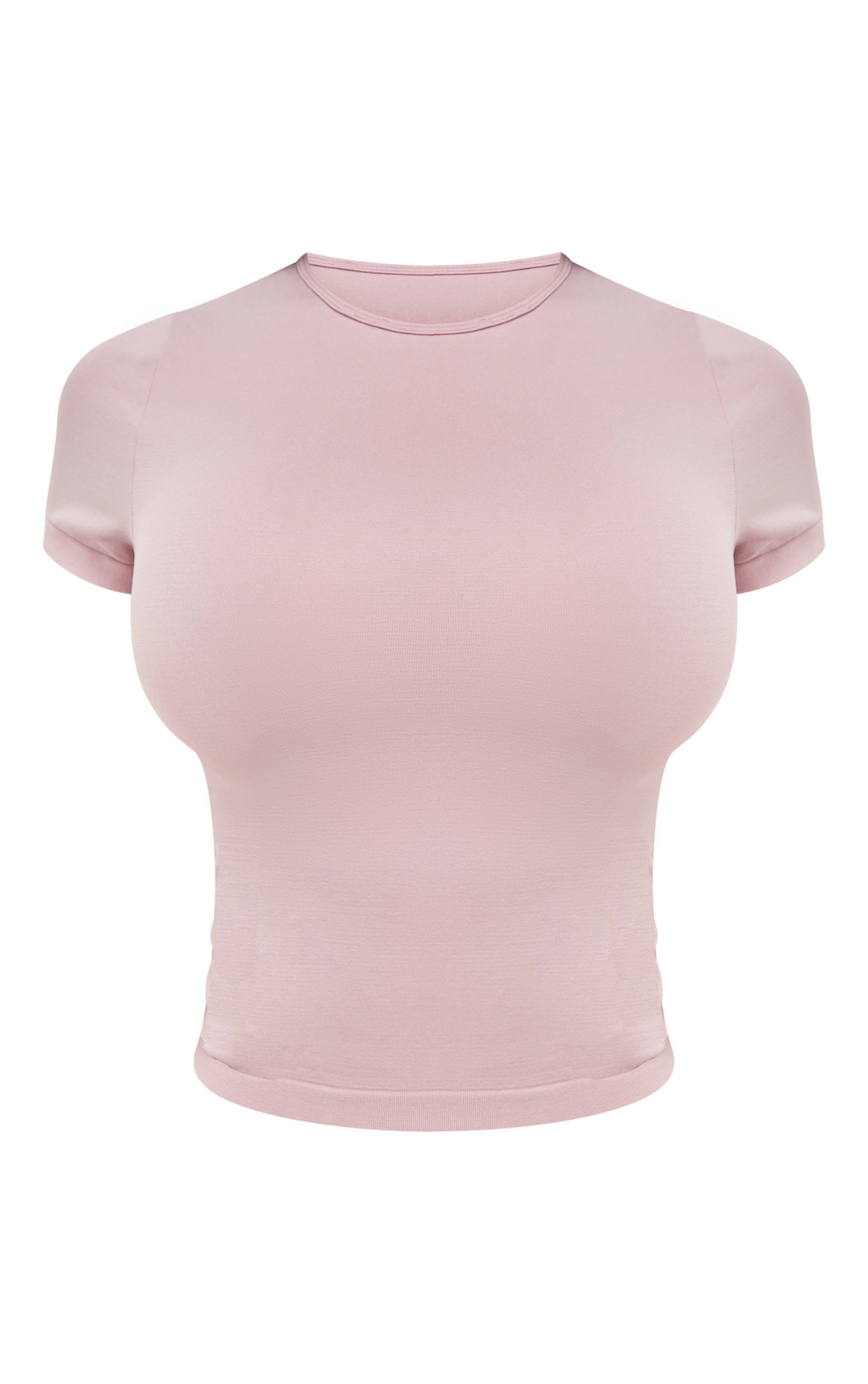 Mauve Top Long Sans Coutures Extensible À Manches Courtes Shape