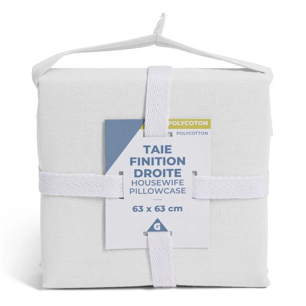 Taie d'oreiller 63x63cm polycoton finition droite blanc