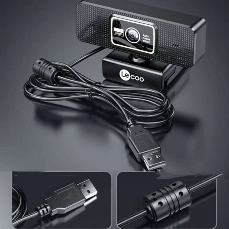 Lecoo (by Lenovo) - USB 2.0 Webcam 2MP 1080p@30fps Full HD Auto Focus Kamera für Laptop / PC mit Mikrofon (WEC02) - Schwarz