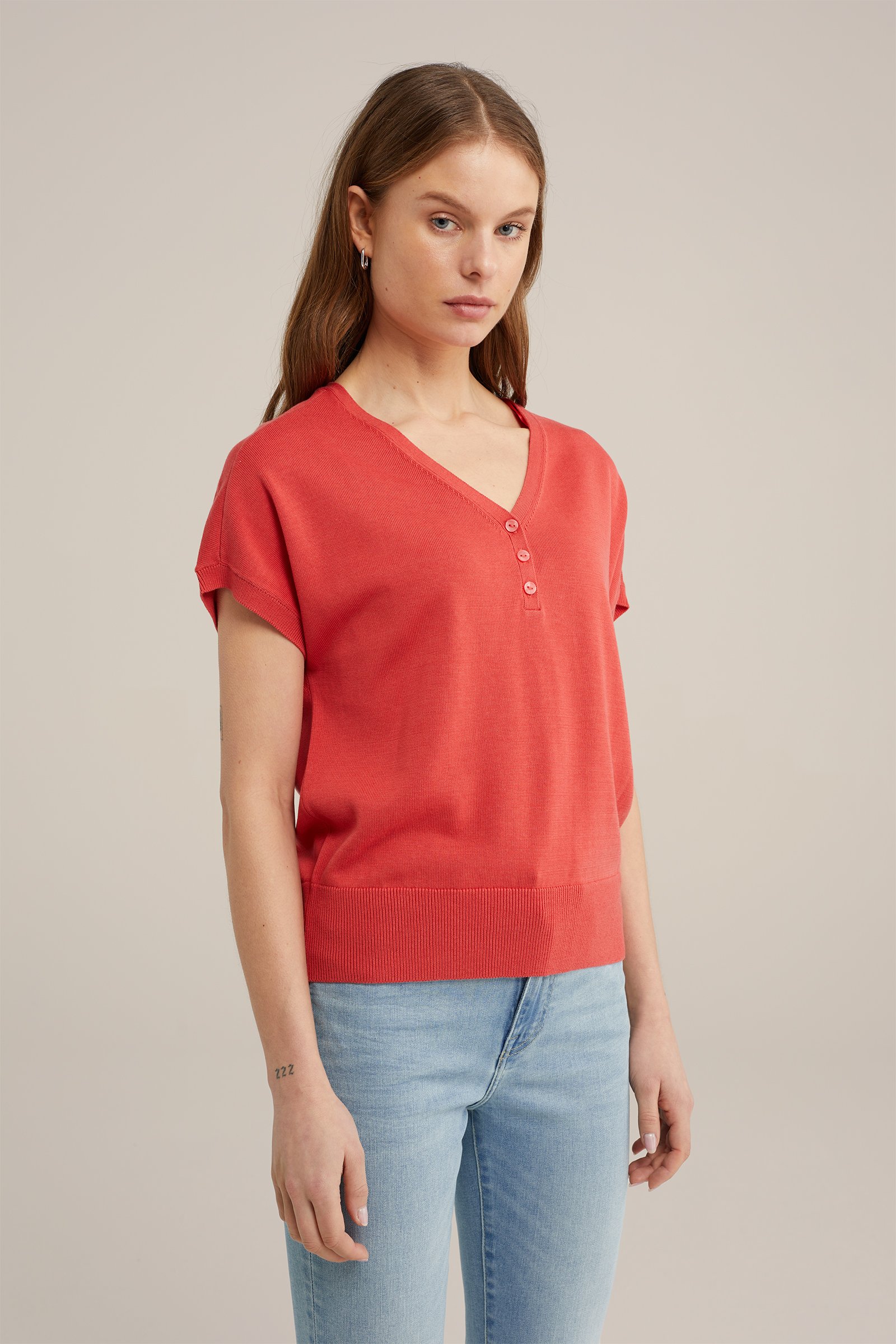 top met V-hals WE Fashion Donkerrood