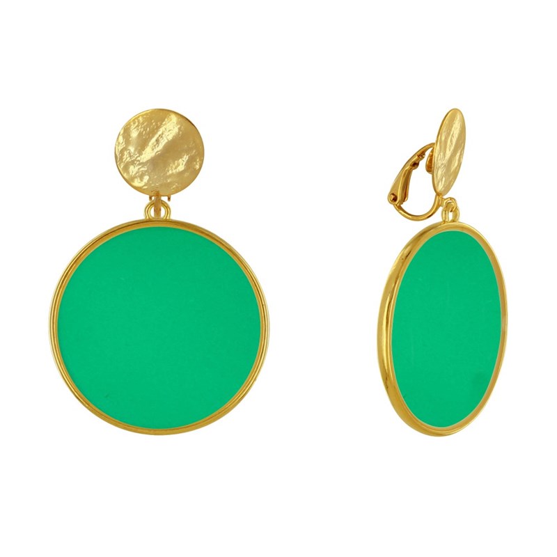 Boucles d'Oreilles Clip Métal Doré Cercle Coloré Translucide