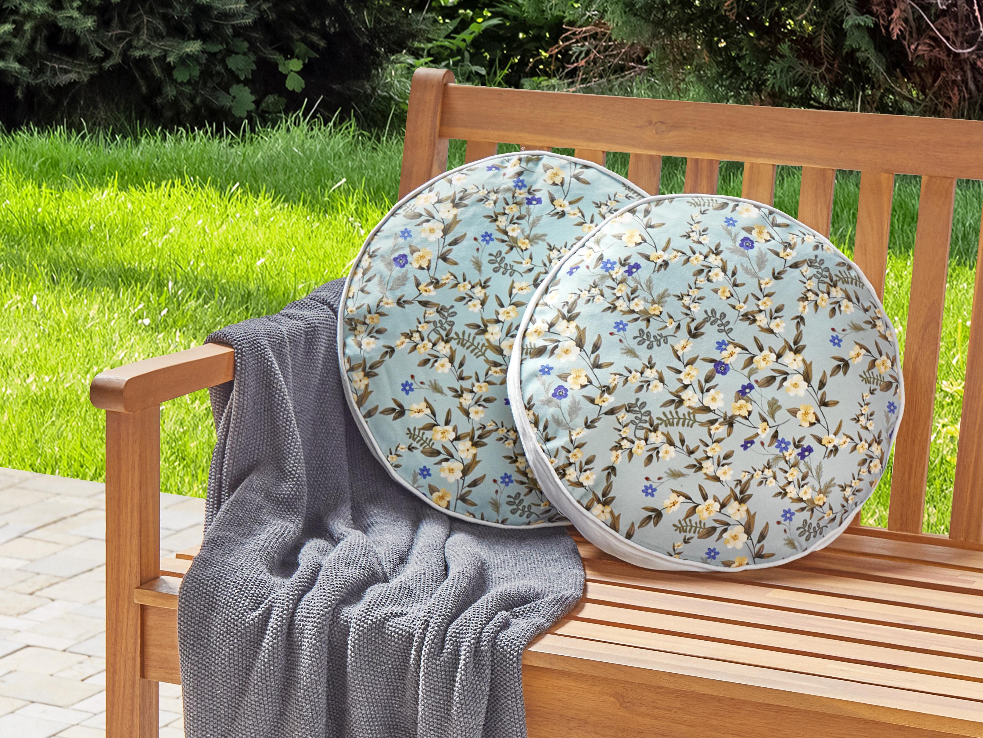 Set van 2 tuinkussens VALLORIA bloempatroon 40 x 40 cm Lichtblauw