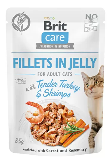 Brit Care Cat vådfoder m. kalkun & rejer i gele - 85 g.