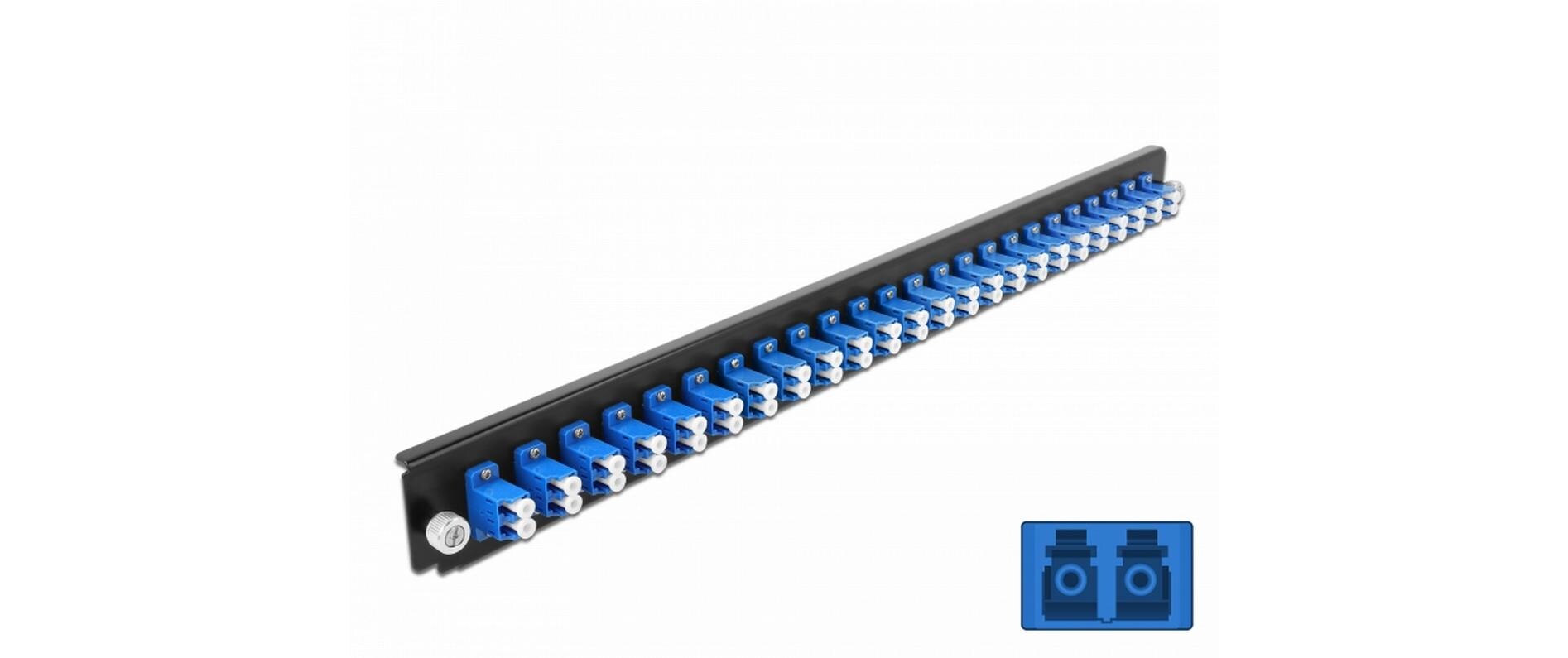 Verteilerplatte Frontblende 24 Port LC Duplex blauDelock 19″ Spleissbox Frontblende 24 Port LC Duplex blau