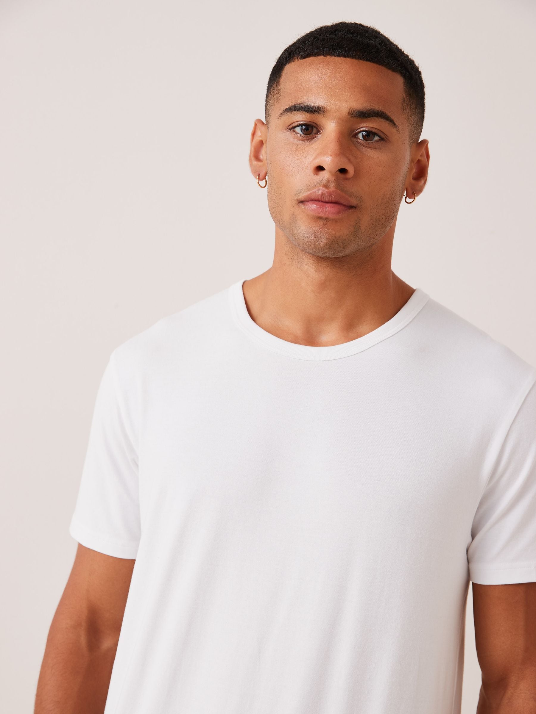 Wit - Slim Fit - Set van 5 100% katoenen T-shirts met laagjes