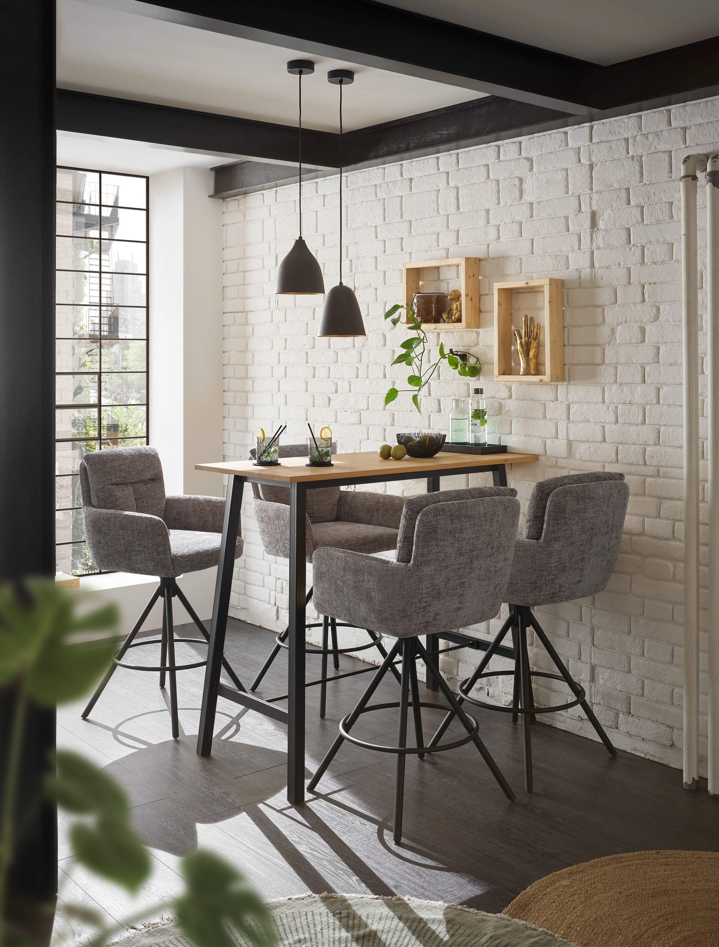 Stolkom Bartisch »Kent Eiche Massivholz geölt, Hochtisch BxHxT 120x104x60 cm« Industrial Style Eiche Massivholz geölt durchgehende Lamelle