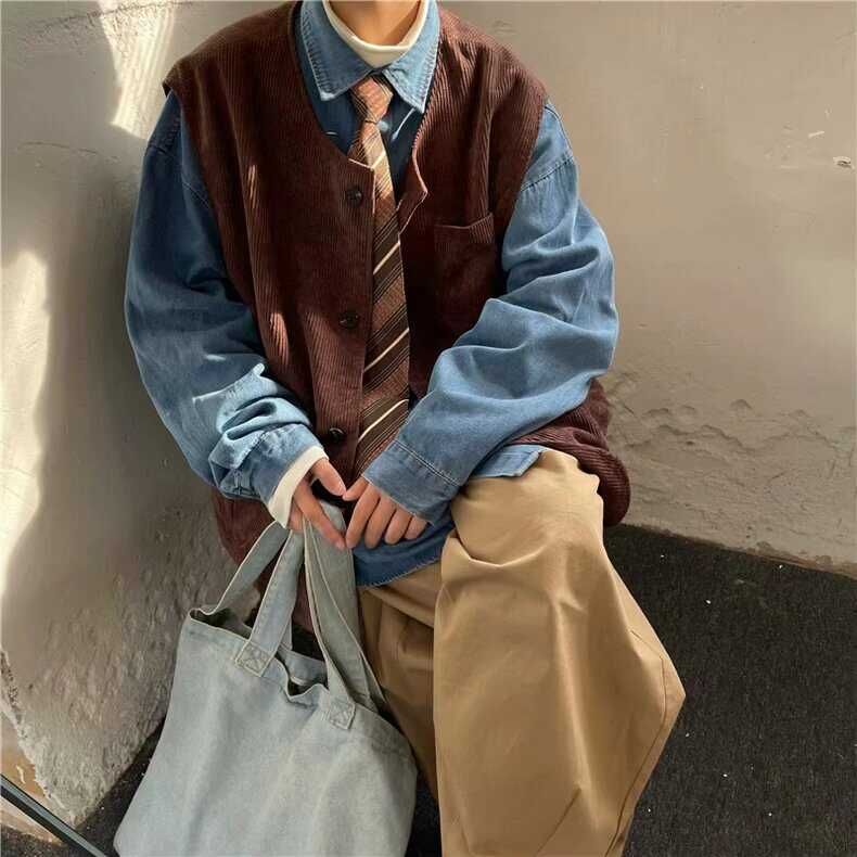 Real Boy - Ronde hals effen corduroy vest met knopen