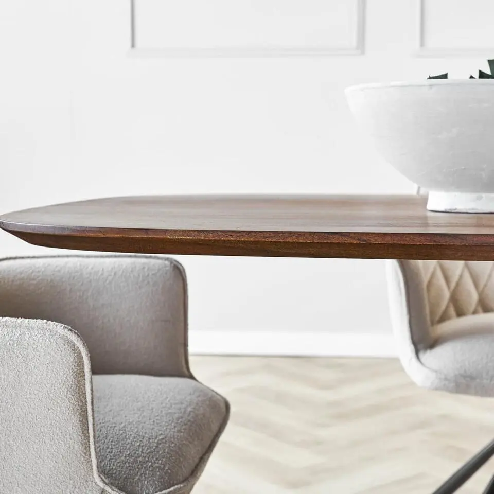 Eettafel deens ovaal Paris walnoot finish 220x100 cm - Hout - Bruin