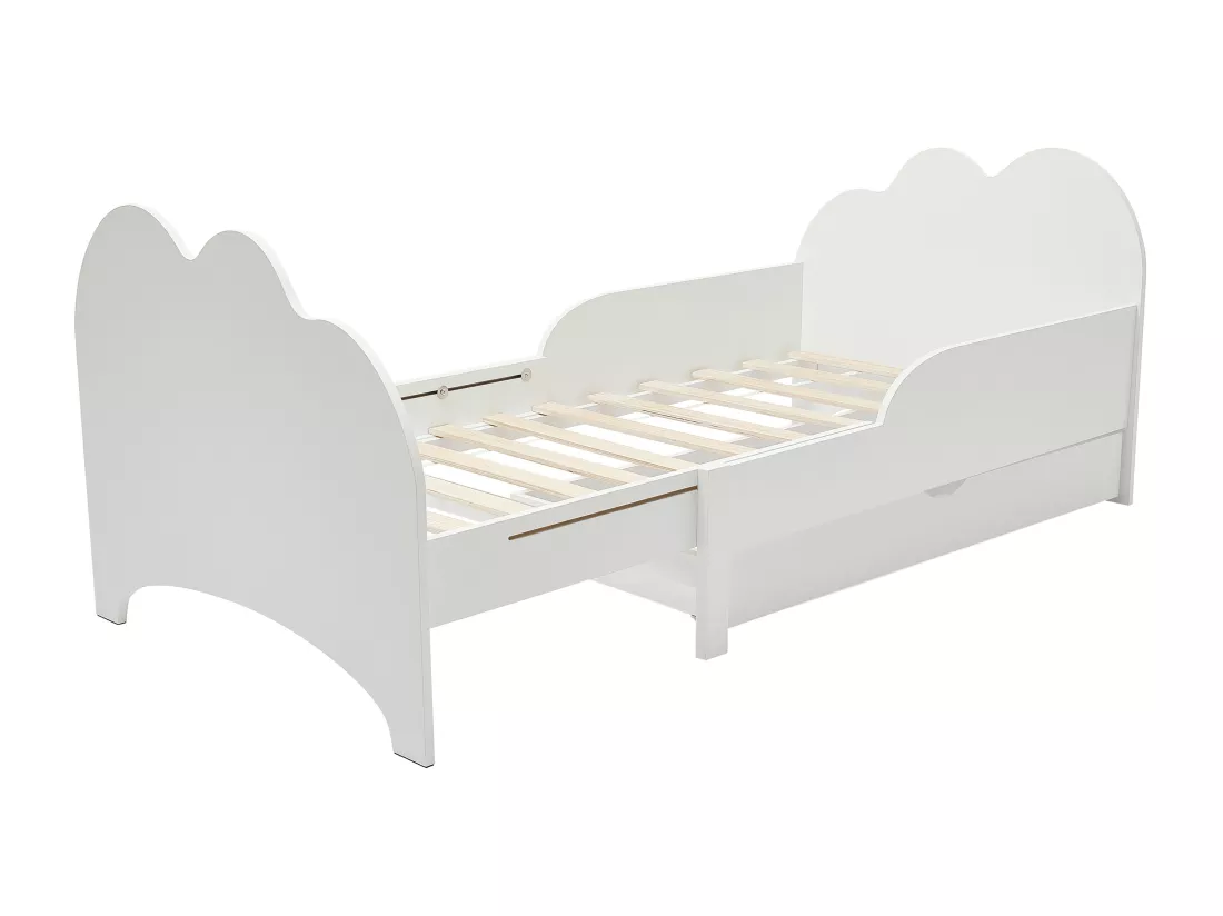 Lit évolutif 90 x 140/170/200 cm avec tiroir - Pin et MDF - Blanc + Matelas - TEONIA