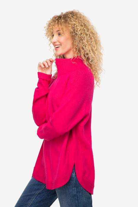 Strickjacke, Stehkragen, Zipper, Seitenschlitze, Langarm