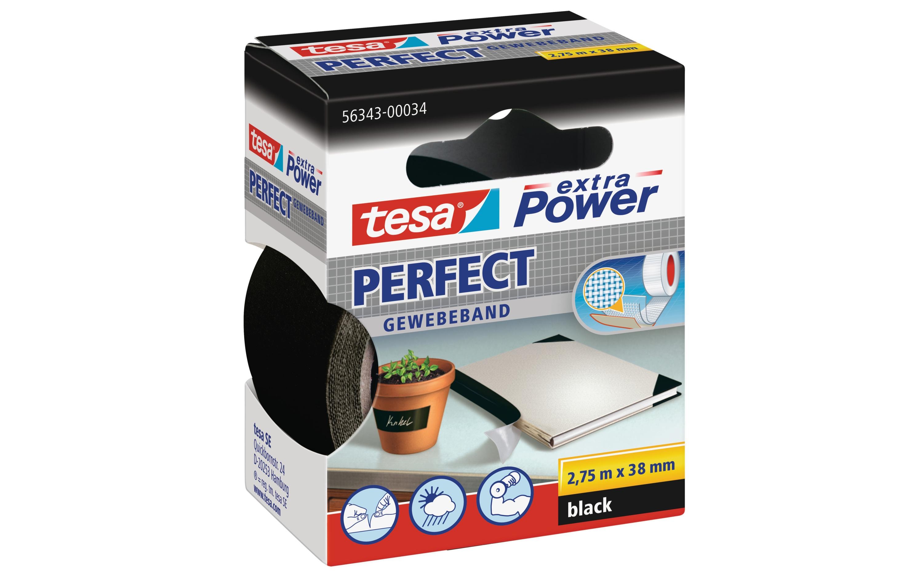 Klebeband extra Power Perfect 38 mm x 2.75 m, SchwarzGewebeband, 38 mm x 2,75 m, schwarz