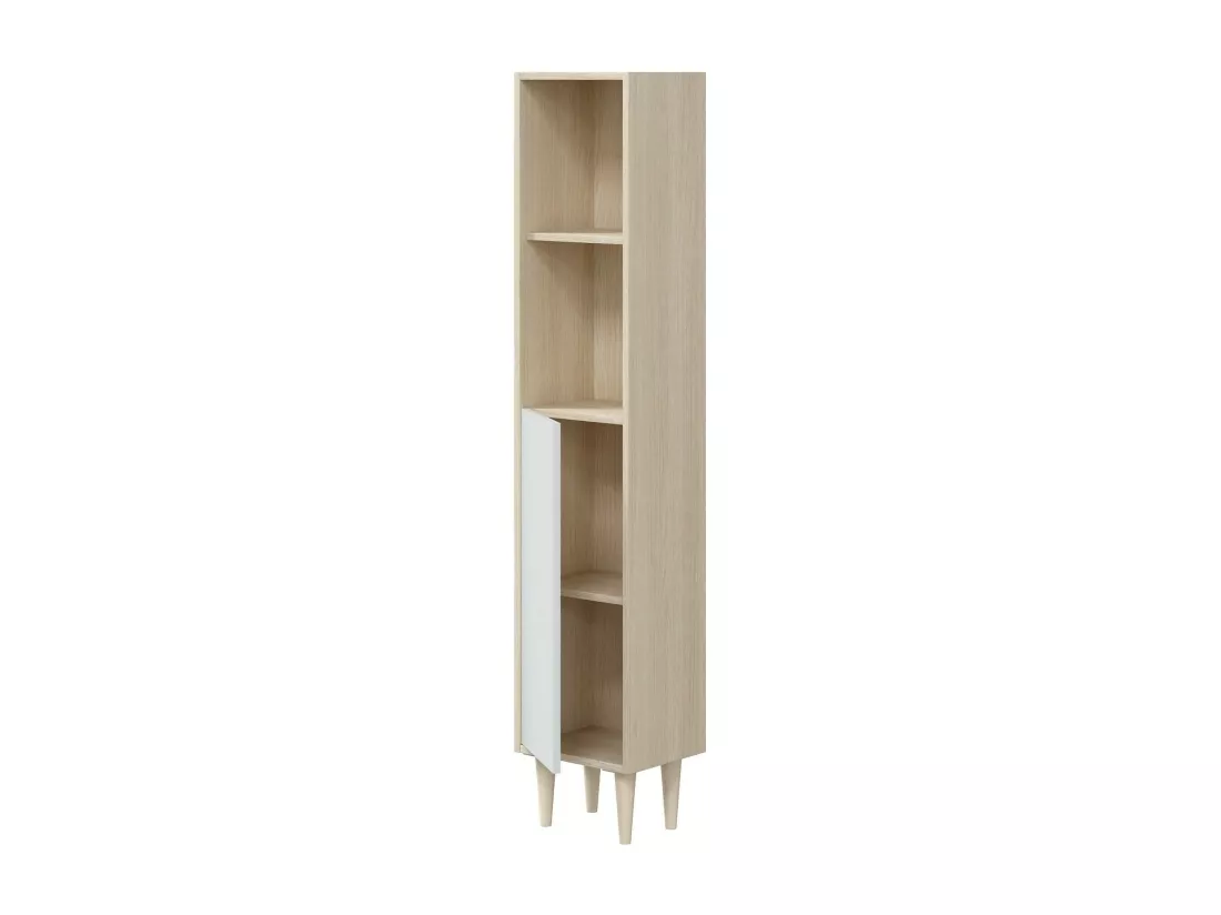 Colonne de salle de bain Dokol, Élément mural de salle de bain avec 1 porte, Armoire haute, 30x25h150 cm, Chêne et Blanc Brillant