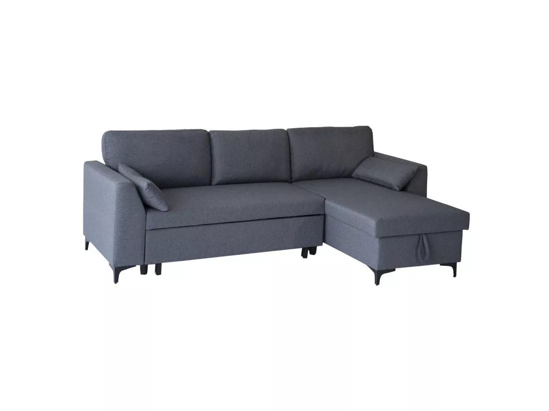 Canapé d'angle convertible LOGAN 3 places gris chiné - HAPPY GARDEN