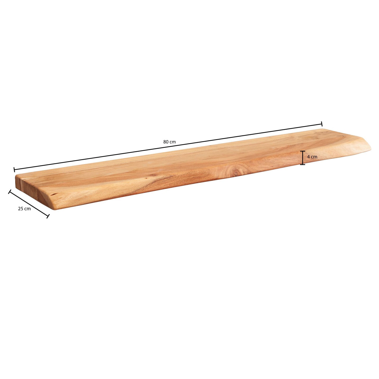 Wandboard 80 x 4 x 25 cm Akazie massiv/Baumkante