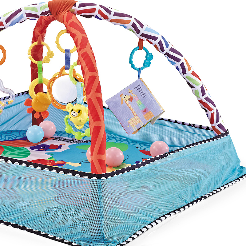 Baby Spielbogen Erlebnismatte Krabbel Decke inkl. Bunte Bälle - Blau