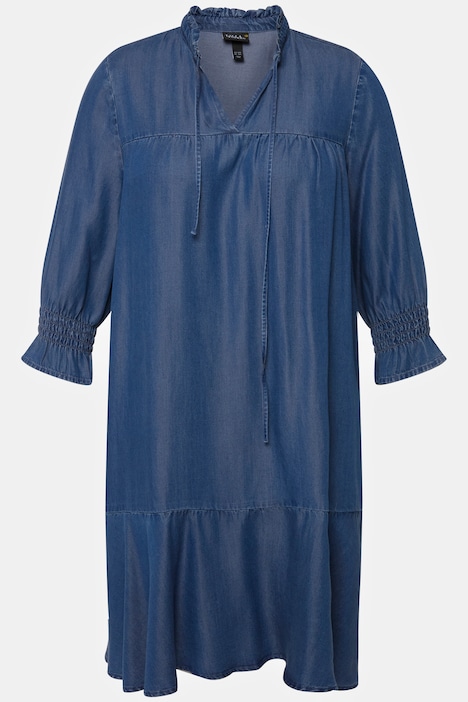 Lyocell-Kleid, Jeansoptik, Tunika-Ausschnitt, 3/4-Arm
