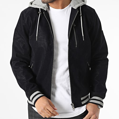 Veste Suédine Zippée Capuche Nour Bleu Marine