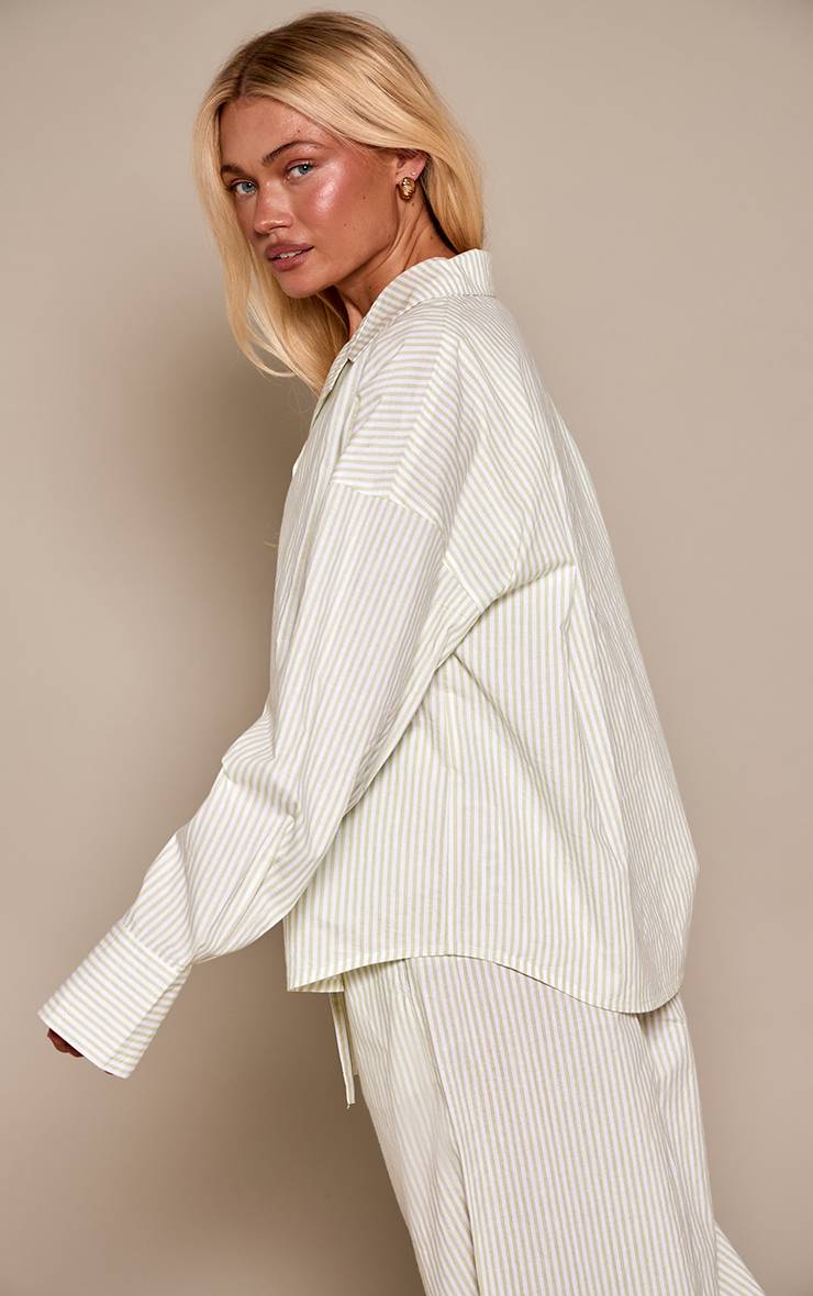 Vert Sauge Chemise De Pyjama À Rayures Manches Longues